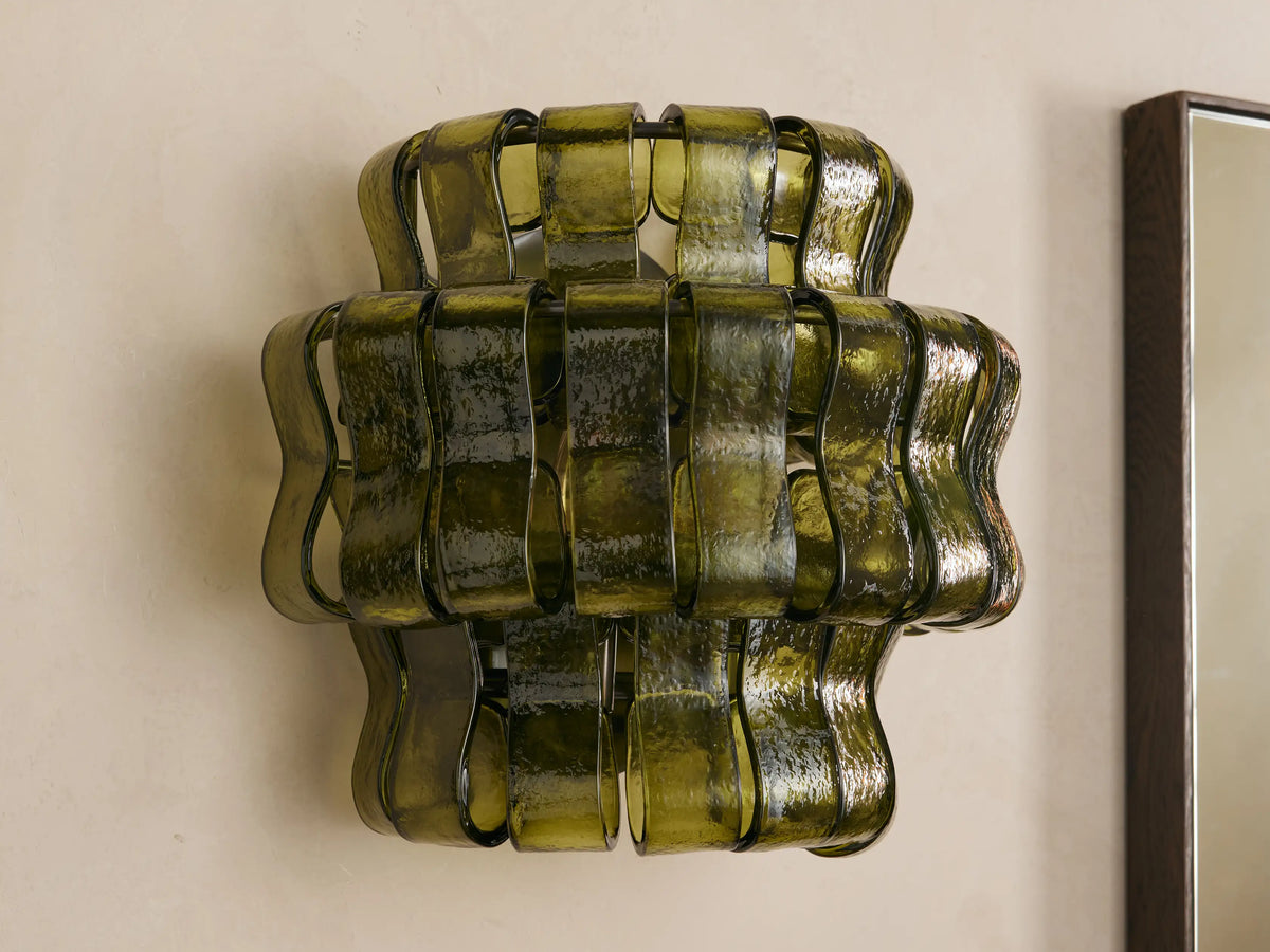Textured Glass Wall Sconce Light Fixture with Curved Shade for Living Room Bedroom Dining Room | Hardwired 2-Bulb Accent Lighting | Thomler