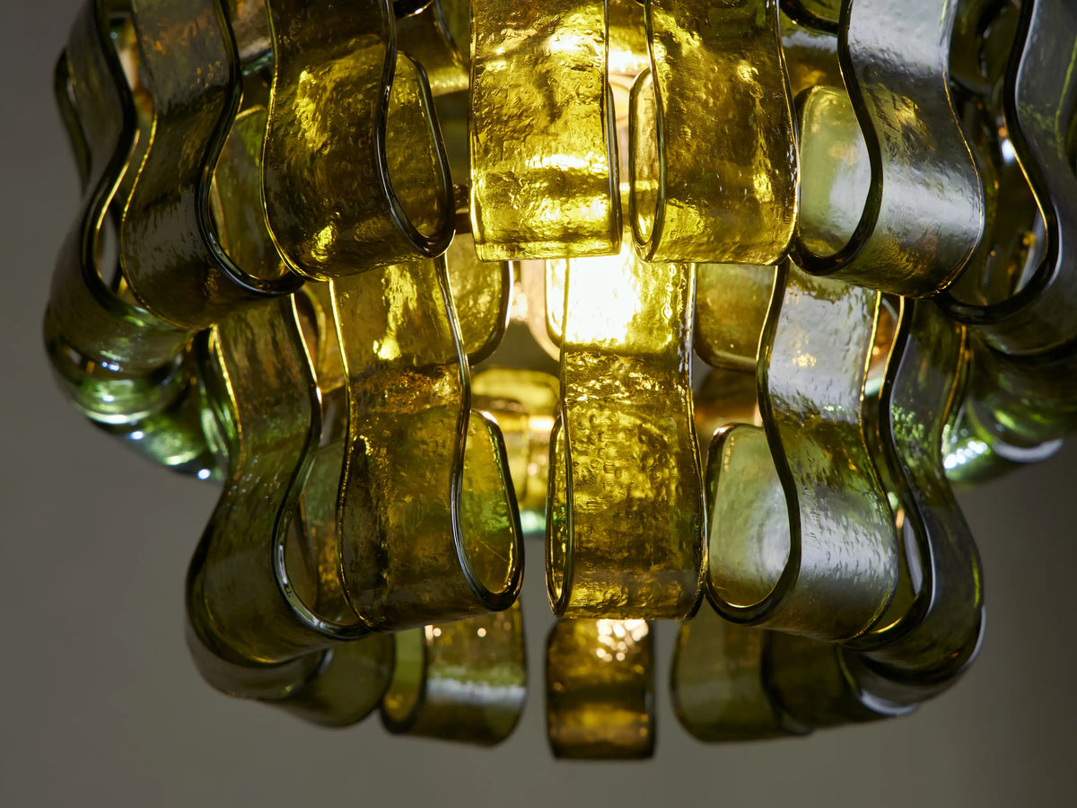 Curved Textured Glass Pendant Light with Metal Canopy for Dining Room Kitchen Island | Thomler
