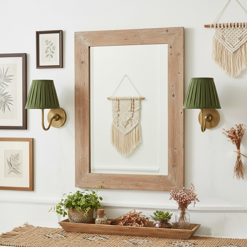 Brass Sconce with Fabric Drum Shade – 1 or 2 Light Hardwired Fixture for Bedroom, Hallway & Living Room | Thomler