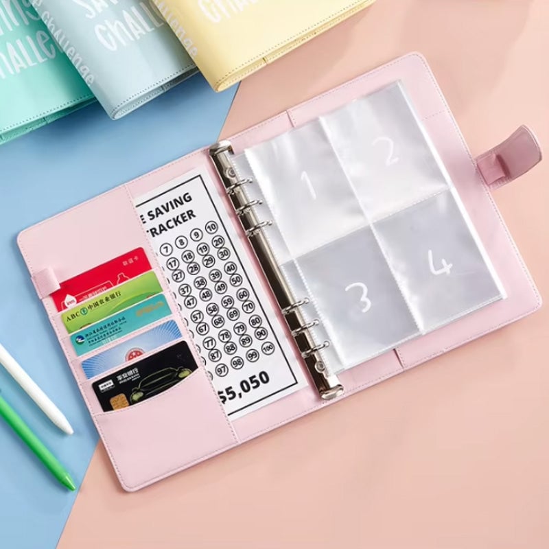 100-Envelope Money Saving Binder with Cash Envelopes for Budget Tracking & Financial Goals | PU Leather Organizer for Home Finance | Thomler