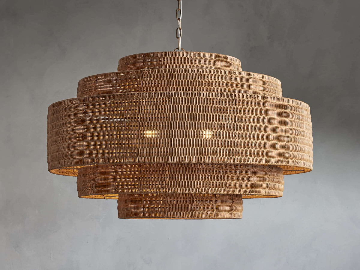 Woven Rattan Ceiling Chandelier with Layered Dome Shade – 28 or 40 Inch Natural Boho Pendant Light for Dining Room, Bedroom, Living Room | Thomler