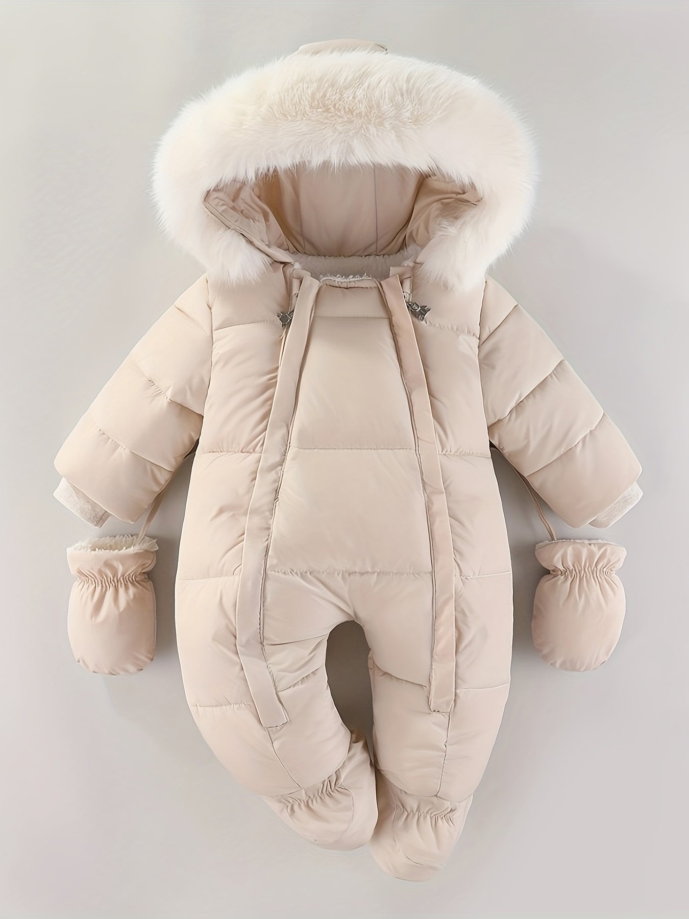Baby Romper Polyester Cotton Padded Hooded Winter Snowsuit Grey Outdoor Newborn Pram Suit With Hand Warmers | Thomler