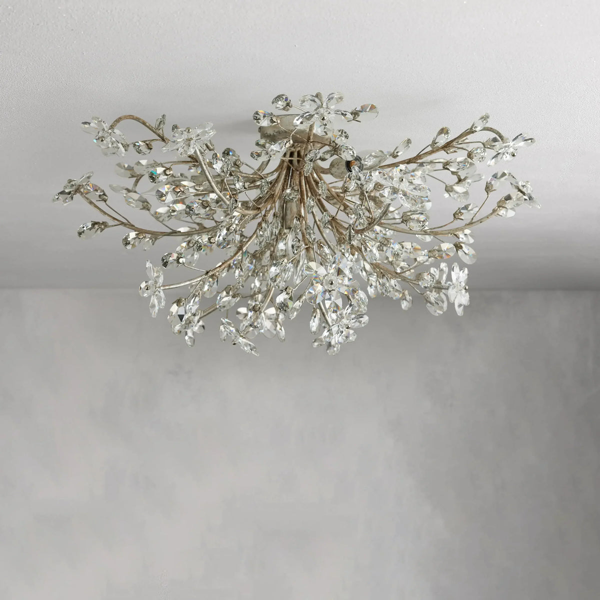 Crystal Flower Ceiling Light Fixture 27.5 inch Flush Mount Iron Frame Handcrafted Floral Design Ambient Lighting for Living Room Bedroom | Thomler