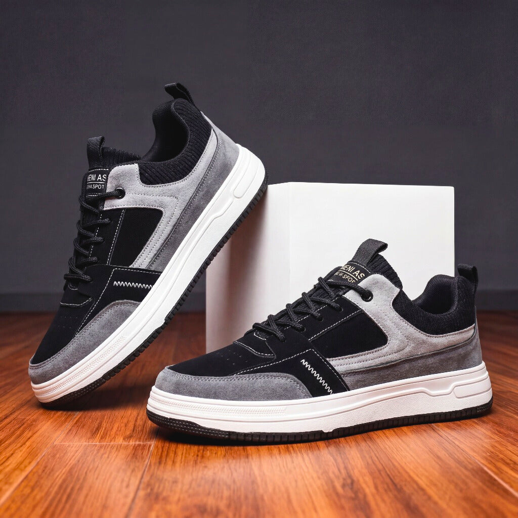 Men's Leather Low-Top Sneakers with Knit Accent Panels & Cushioned Insole | Thomler