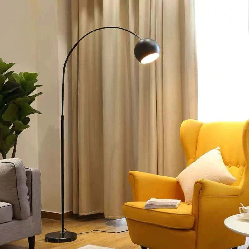 Floor Lamp Metal Arc 177.0 cm (69.7") Yellow Living Room Reading Light E27 Retro Globe Shade Standing Lamp | Thomler
