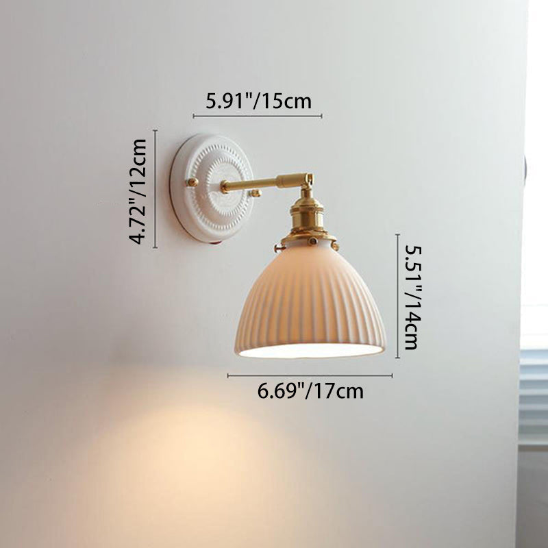 Handcrafted Porcelain Shade Brass Wall Light Fixture Single Bulb Hardwired Sconce for Bedroom Hallway Entryway Vintage Home Decor | Thomler