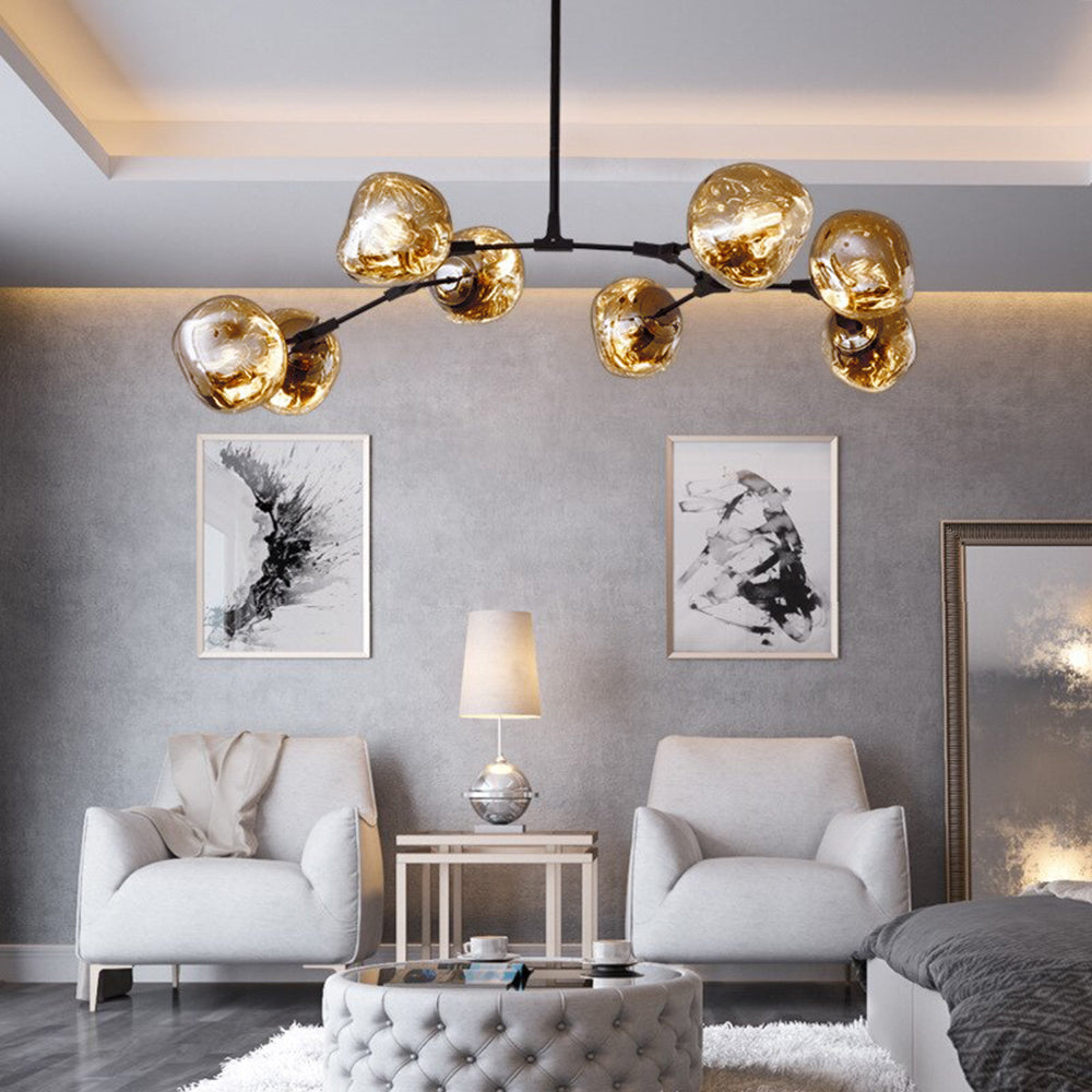 Glass Globe Ceiling Pendant Fixture 3 6 8 Multi-Drop Warm LED Adjustable Hanging Kit Metal Frame Contemporary Dining Room Bedroom Lighting | Thomler