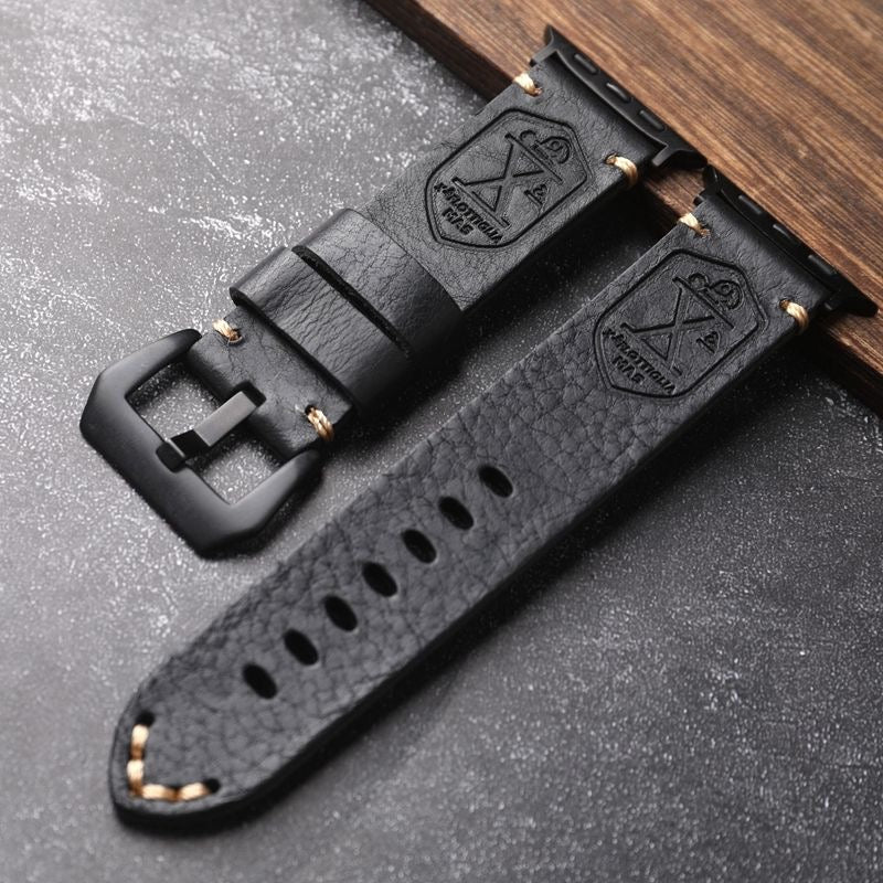 Vintage Full-Grain Leather Apple Watch Band | Handcrafted Strap with Patina Finish for 40mm 41mm 42mm 44mm 45mm 49mm | Classic Buckle Design | Thomler