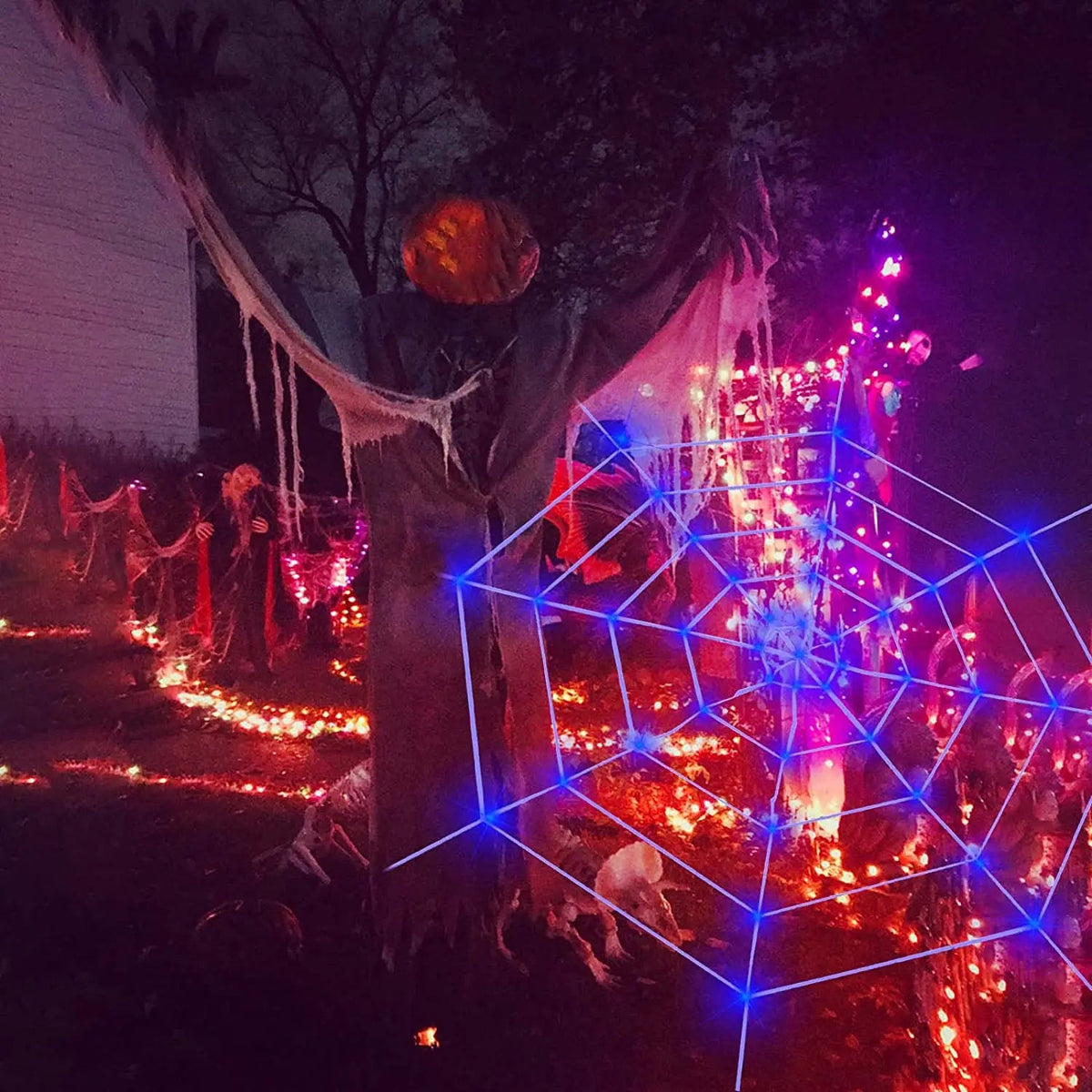 LED Cobweb Light with Remote – 12 ft Illuminated Spider Web for Halloween Parties & Haunted Displays | Thomler