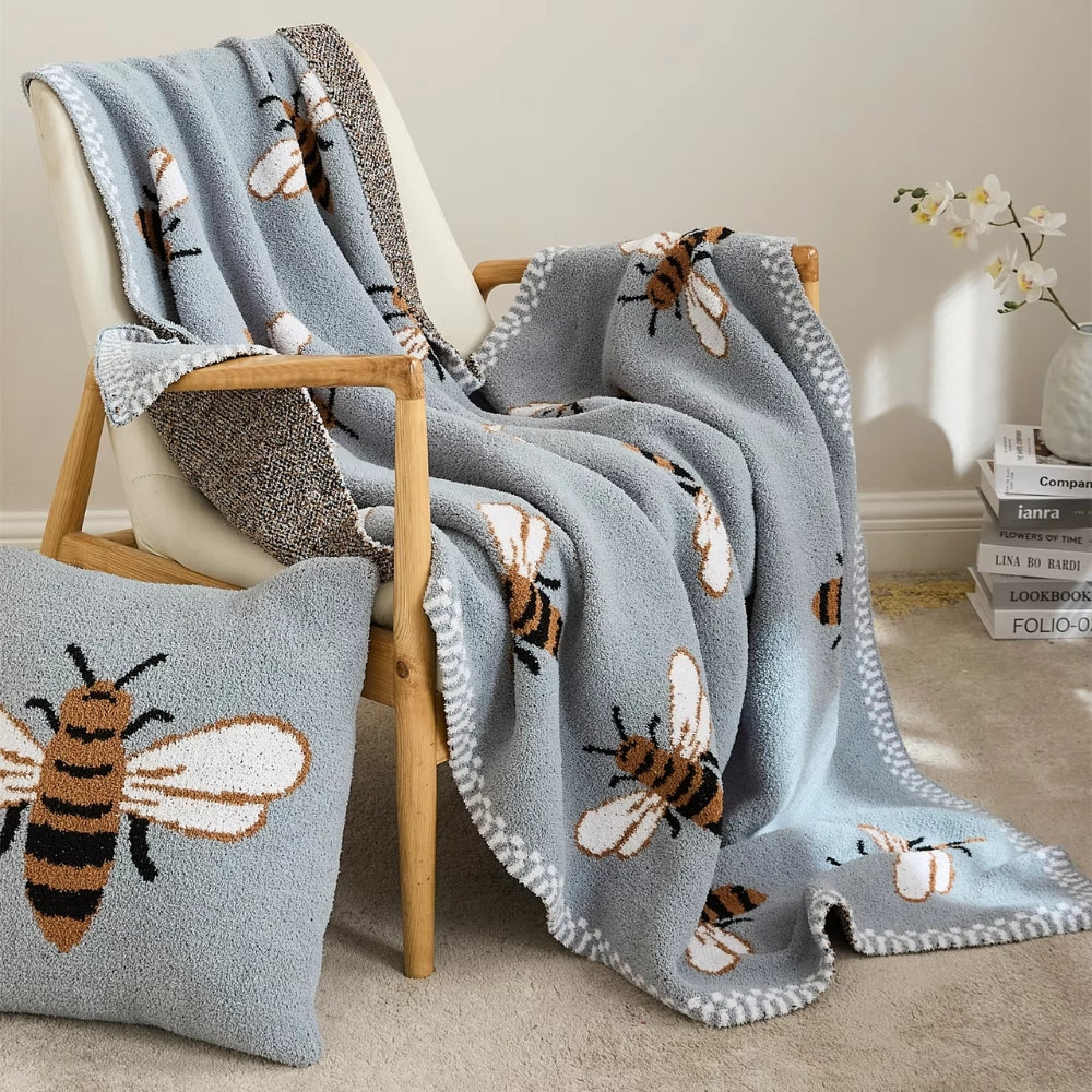 Honeybee Jacquard Knit Throw Blanket – Lightweight Microfiber for Couch, Bed & Travel – 51×63 Inch | Thomler