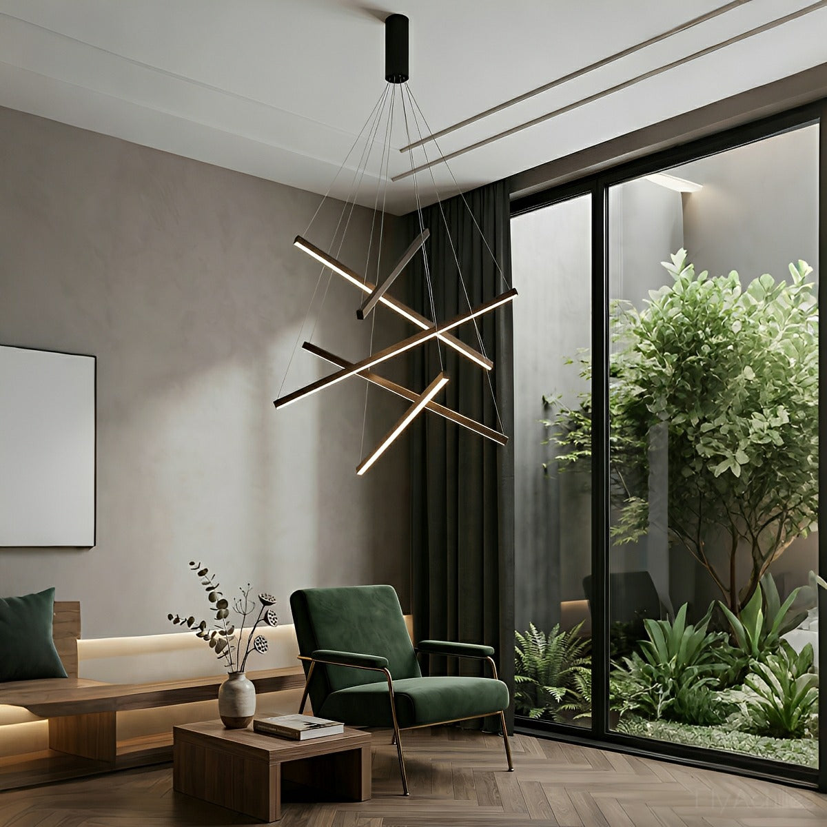 Tiered Black Aluminum LED Ceiling Light with Remote Dimmer for Living Room & Bedroom | Thomler