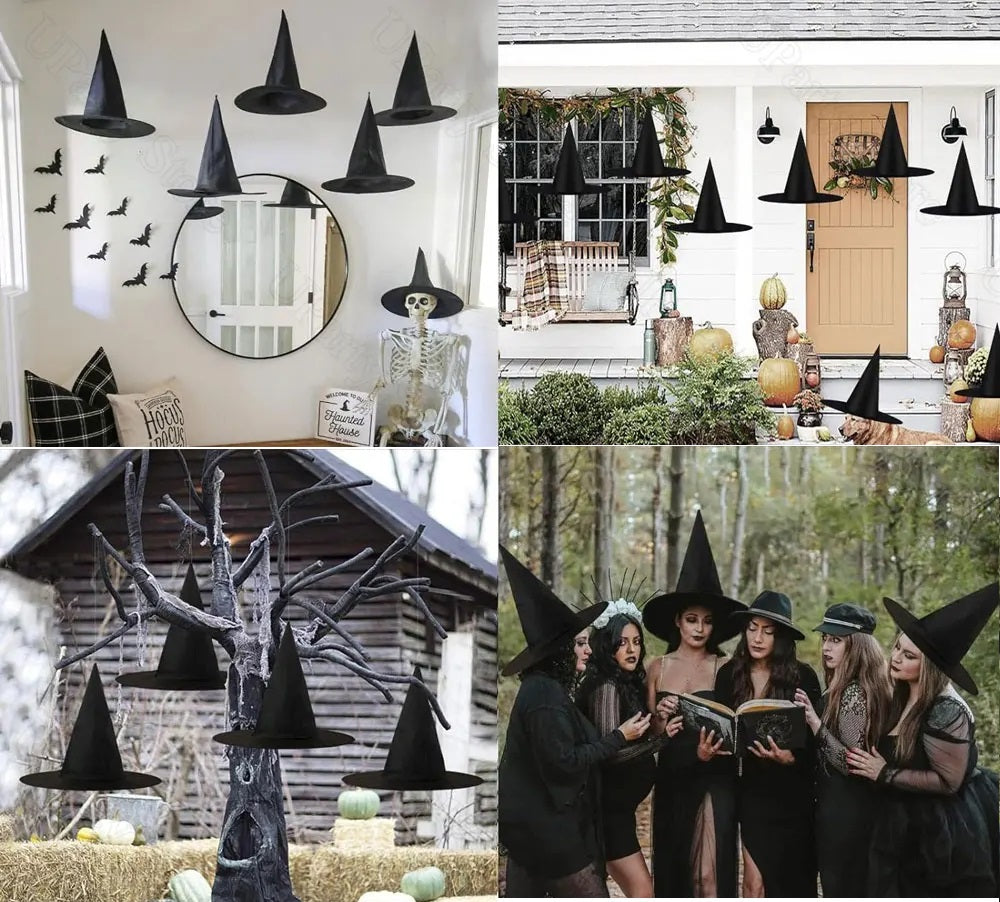 Suspended Sorceress Hat Decorations – String-Ready Black Cone Hats for Front Porch & Halloween Party Decor | Thomler