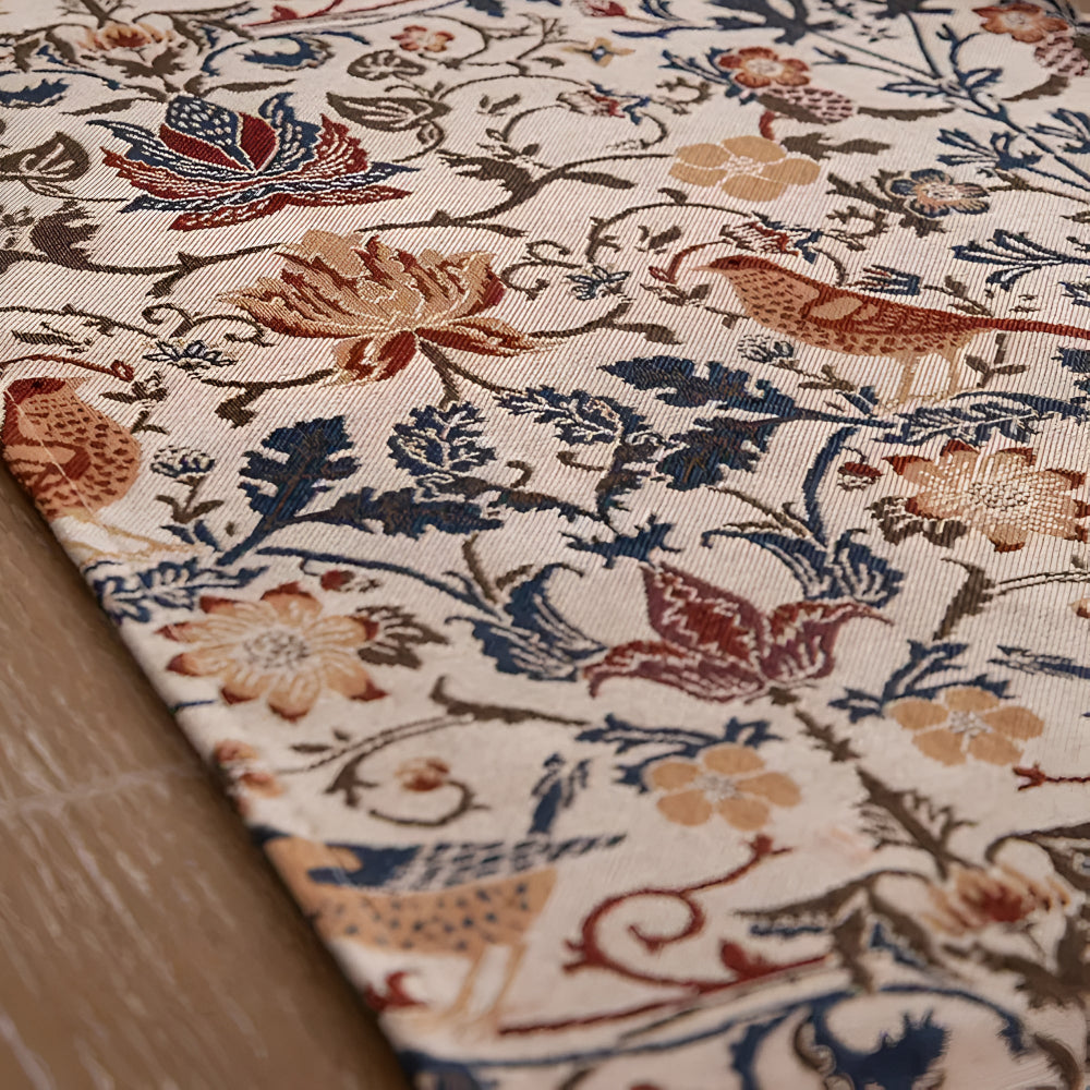 Woven Jacquard Table Runner with Tassels - Floral Bird Pattern for Dining & Coffee Tables - Vintage Countryside Design - Tassel Trim | Thomler