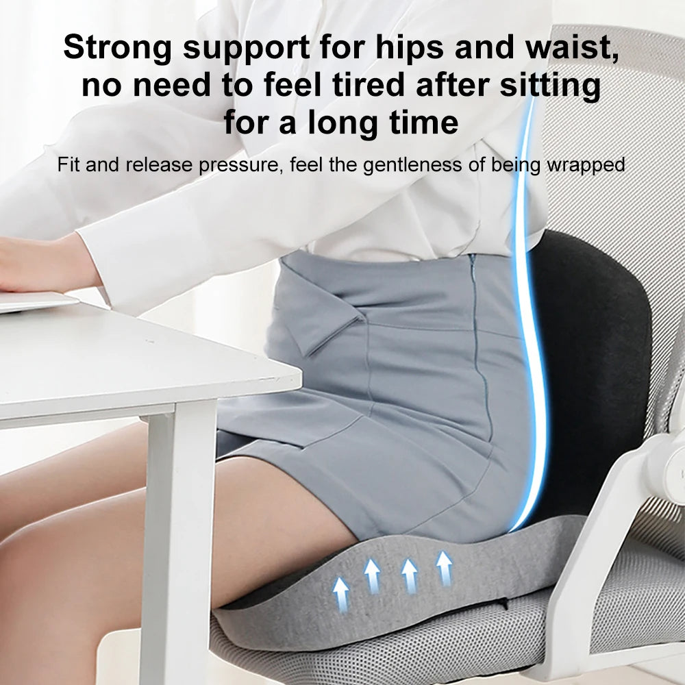 Ergonomic Seat Cushion with Integrated Back Support for Office Chair, Car & Home – Memory Foam Hip & Spine Alignment Pad | Thomler