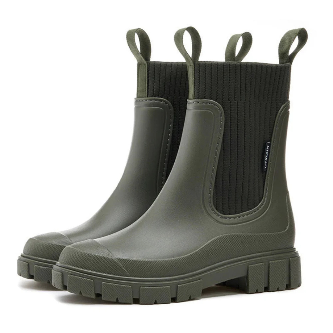 Women's Waterproof Ankle Rain Boots with Non-Slip Sole – Chelsea Pull-On Short Booties for Wet Weather, Urban Commute & Outdoor | Thomler