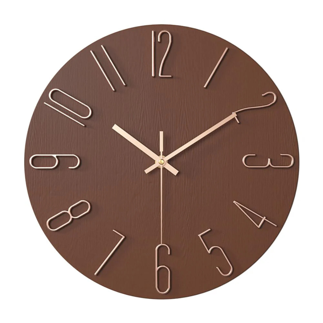 Wall Clock Plastic 30.0 cm Brown Silent Quartz Living Room Bedroom Minimalist Scandinavian Home Office Timepiece | Thomler