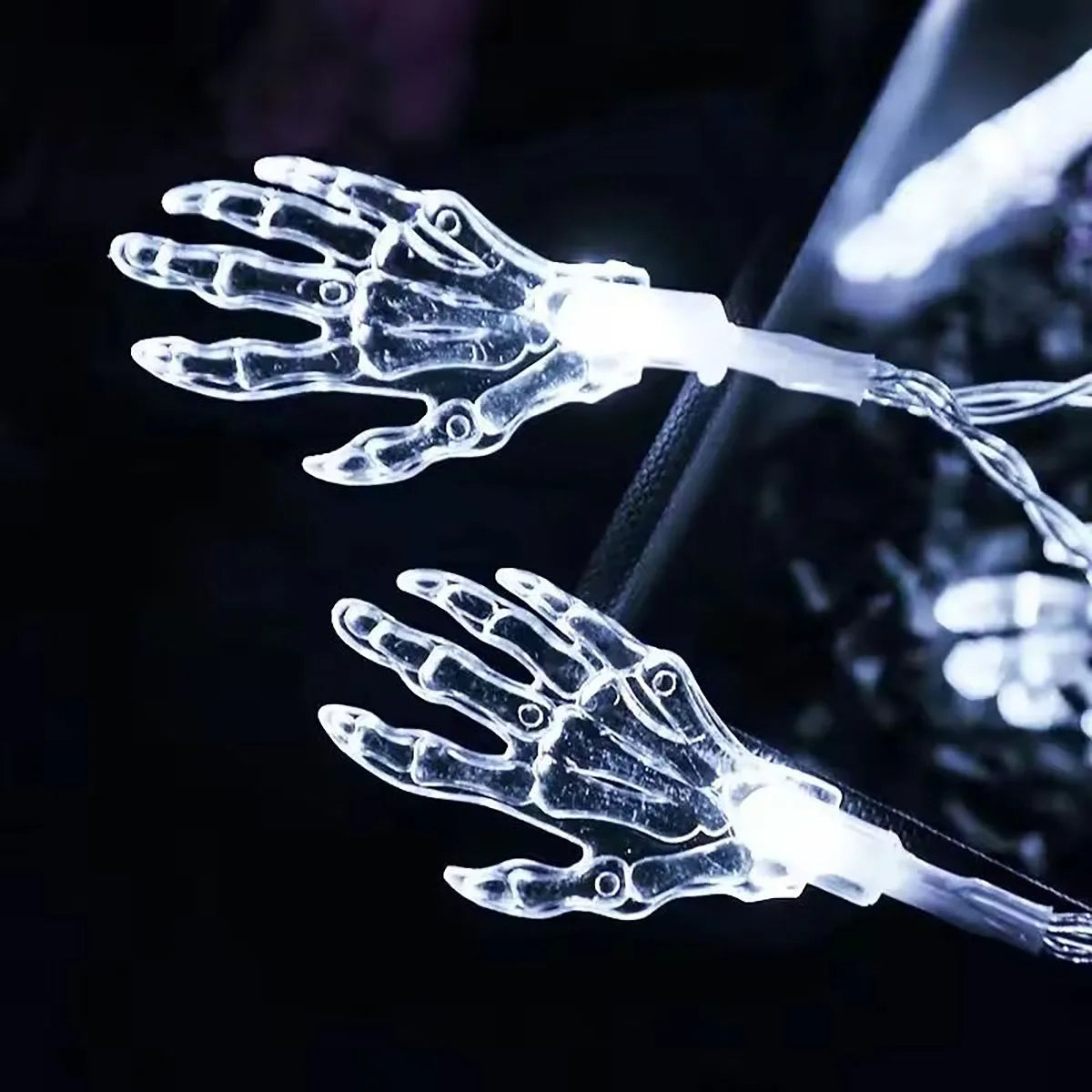 Battery-Powered Skeletal Hand LED Light Strand for Spooky Seasonal Decor – 10 or 20 Bulb Options | Thomler