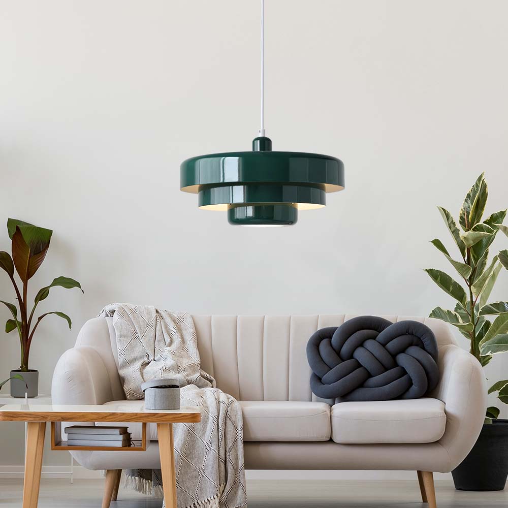 Round Metal Pendant Light 14-Inch Industrial Farmhouse Ceiling Fixture for Kitchen Island Dining Room Bedroom E26 Socket Green Orange | Thomler