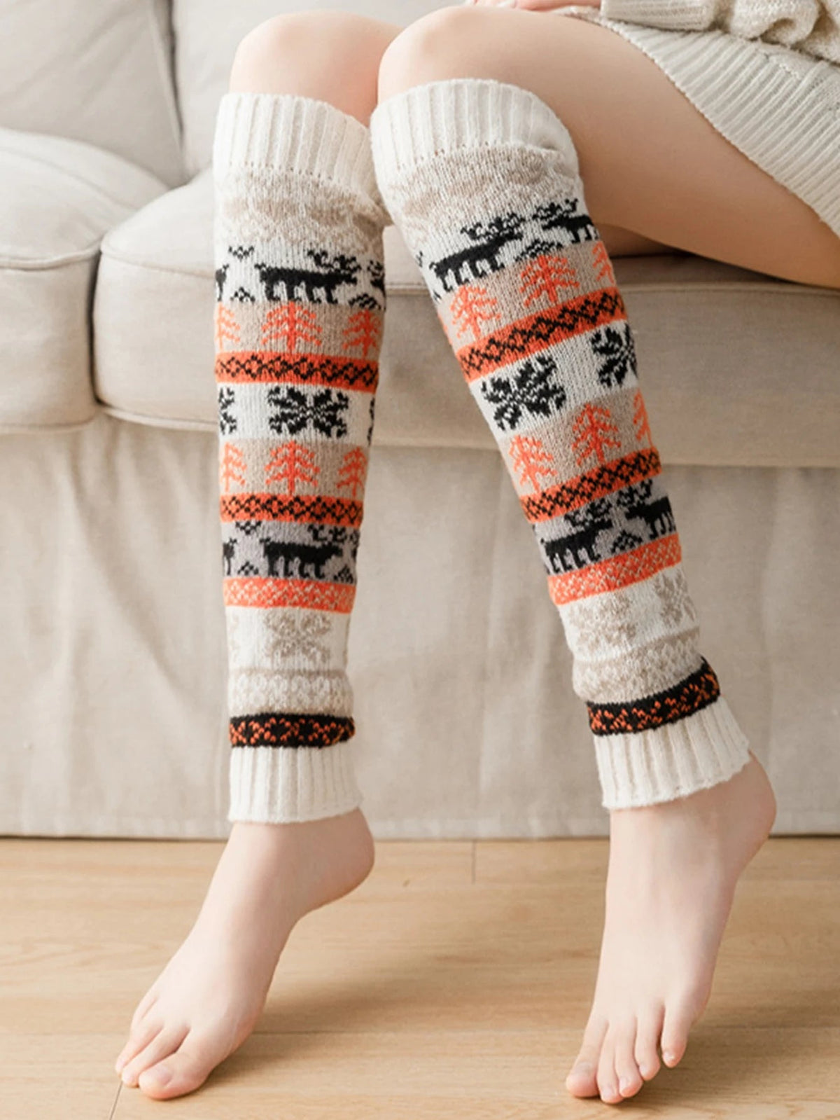 Cable-Knit Winter Boot Socks with Snowflake Pattern – Pull-On Thermal Leg Sleeves for Women | Thomler