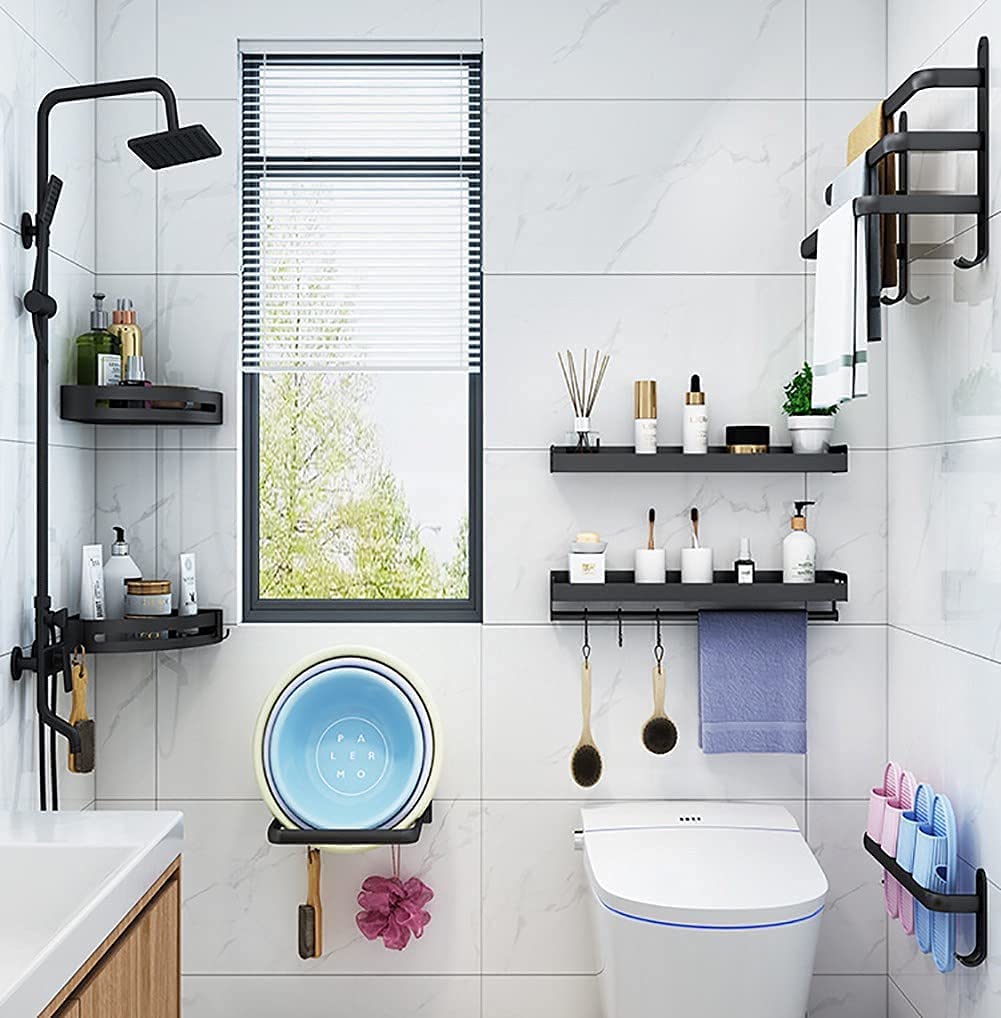 Towel Rack Aluminium 60.0 cm Black Wall Mounted Bathroom 3 Bar Towel Holder Drying Rail Organiser Storage | Thomler