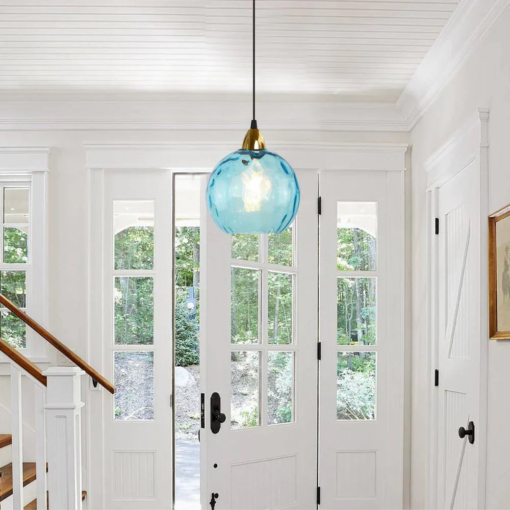Pendant Light Ripple Glass 7.9 in Sphere Adjustable Dining Room Kitchen Hanging Ceiling Lamp Modern Nordic Minimalist Fixture | Thomler