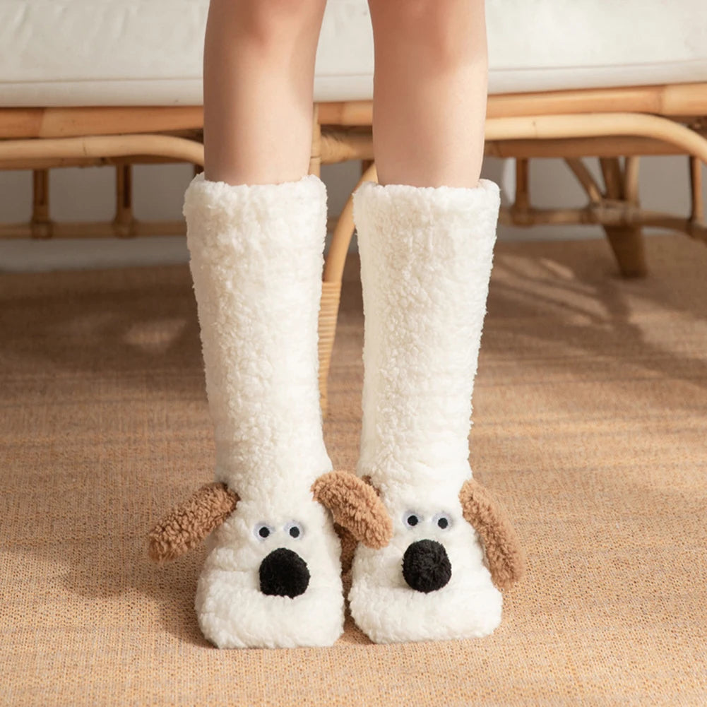 Plush Animal Socks with 3D Puppy Ears – Soft Fleece Winter Footwear for Women & Teens | Thomler