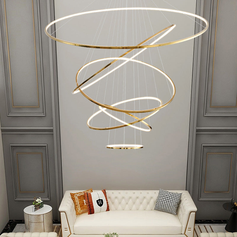 Chandelier Stainless Steel Large Tiered LED 16 in–55 in Adjustable Foyer Staircase Light Luxury Modern Dining Room Pendant | Thomler