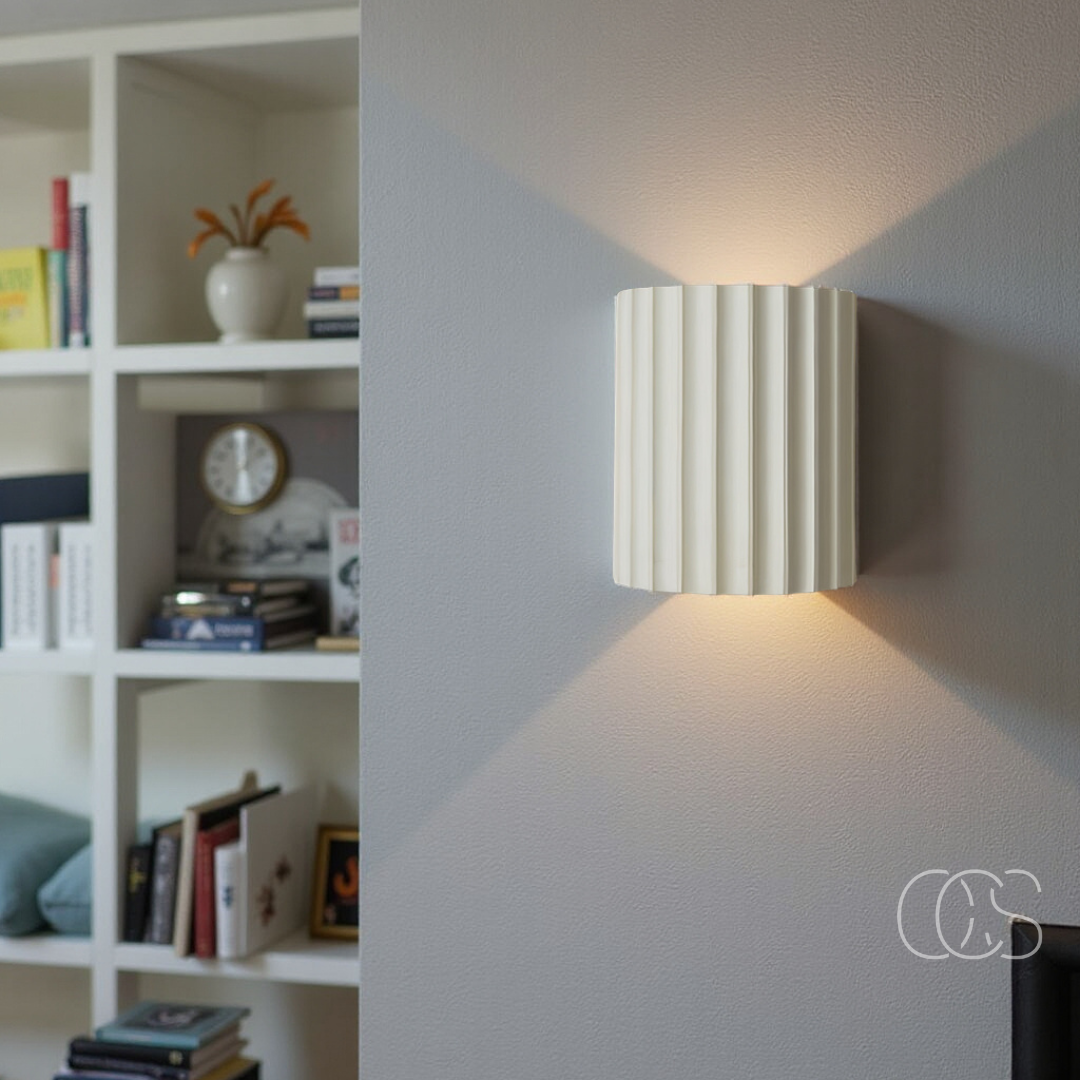 Ridged Round LED Wall Sconce with Warm Ambient Up & Down Light for Hallway, Bedroom & Living Room | Modern Minimalist Design in Four Earth | Thomler