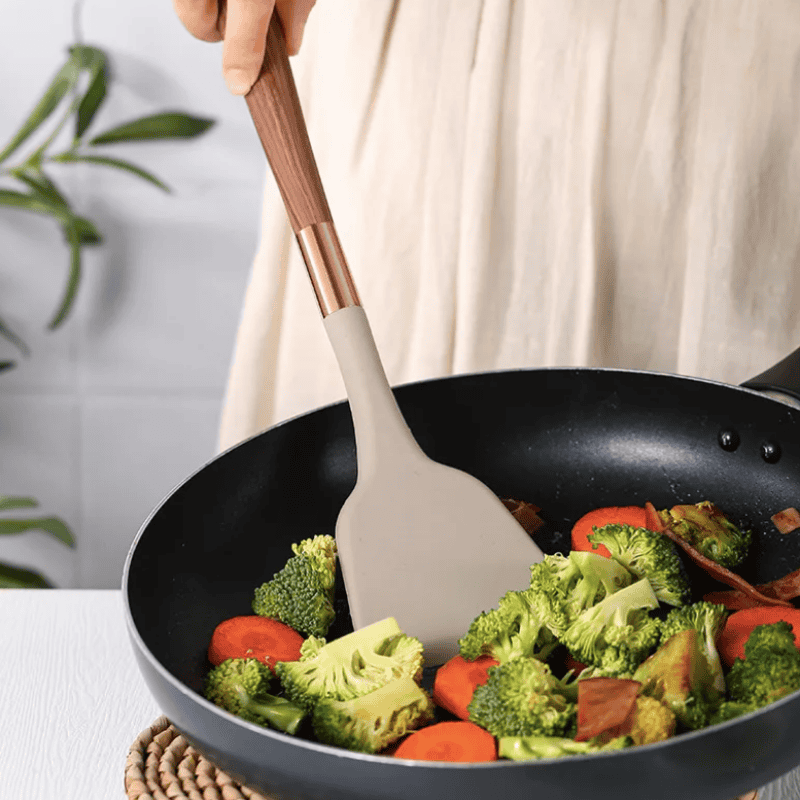 Silicone Cooking Utensil Set with Wooden Handles – 10-Piece Non-Stick Safe Tools for Everyday Meal Prep | Thomler