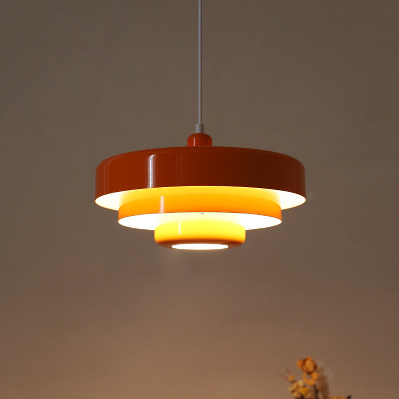 Round Metal Pendant Light 14-Inch Industrial Farmhouse Ceiling Fixture for Kitchen Island Dining Room Bedroom E26 Socket Green Orange | Thomler
