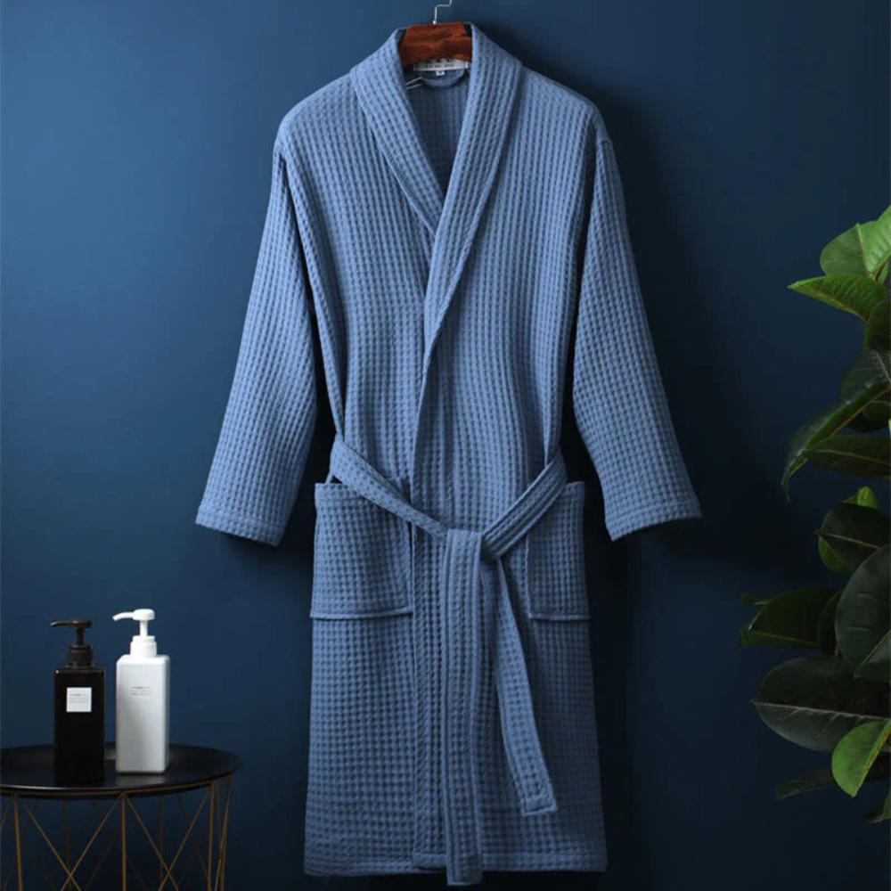 Cotton Waffle Robe V-Neck Lightweight Spa Bathrobe for Women & Men with Pockets Absorbent Loungewear for Bedroom Bathroom Shower | Thomler