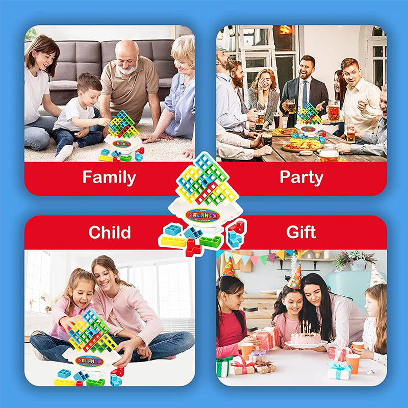 Wooden Stacking Tower Game for Kids - Tumbling Block Balance Challenge with Colorful Tetris Shapes for Toddlers & Children Ages 3+ | Thomler