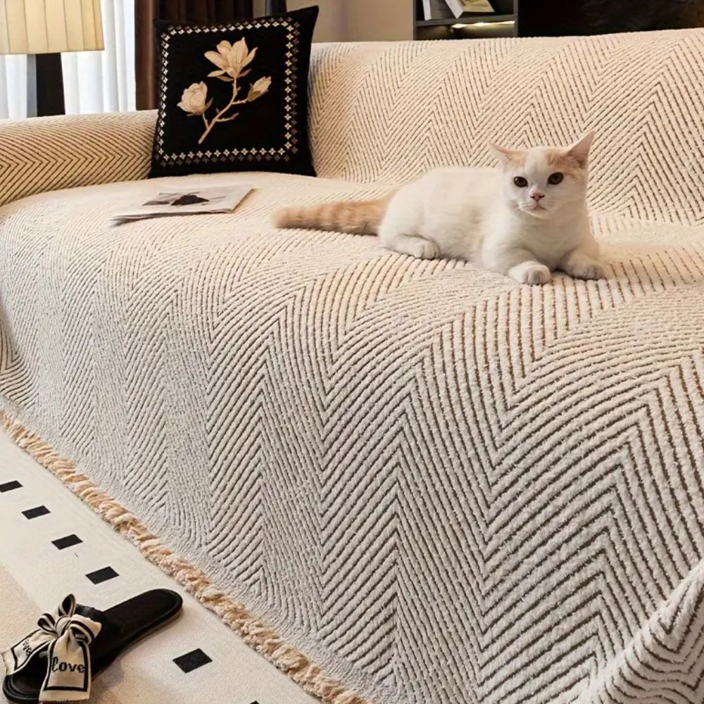 Herringbone Throw Blanket for Couch – Water-Resistant Microfiber Sofa Cover, Machine Washable, Non-Slip Furniture Protector for Living | Thomler