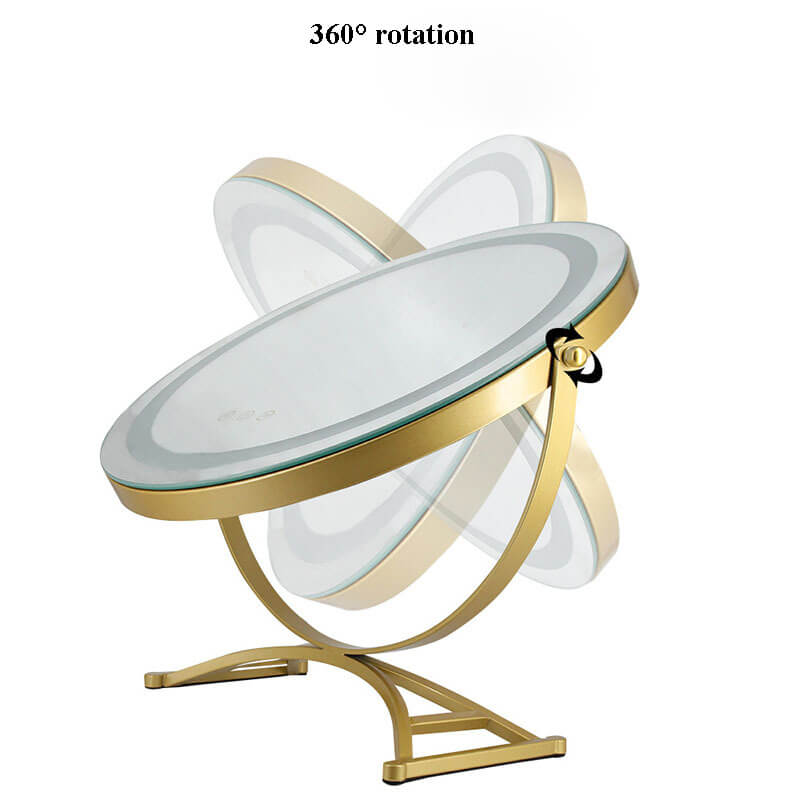 Makeup Mirror Metal Frame 40.0 cm LED Lighted Vanity Tabletop Rotating Dimmable Rechargeable Beauty Grooming Mirror | Thomler