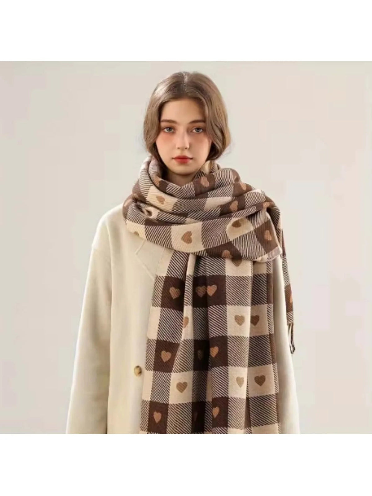 Lightweight Plaid Heart Pattern Cold Weather Wrap for Women – One Size Fits All | Thomler