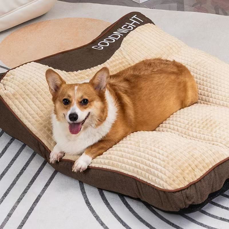 Dog Bed Crystal Velvet 80.0 cm x 64.0 cm Orthopedic Brown Indoor Sleeping Cushion Raised Rim Washable Pet Bed | Thomler