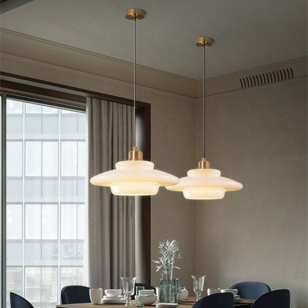 Pendant Light Brass Glass 30.0 cm Gold Dining Room Art Deco Hanging Ceiling Lamp Layered Shade E27 | Thomler
