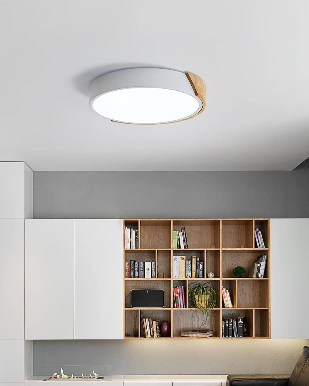 Moderne ronde plafondlamp met houtaccent en LED verlichting – minimalistische designlamp in 23 30 40 50 en 60 cm | Sansoti