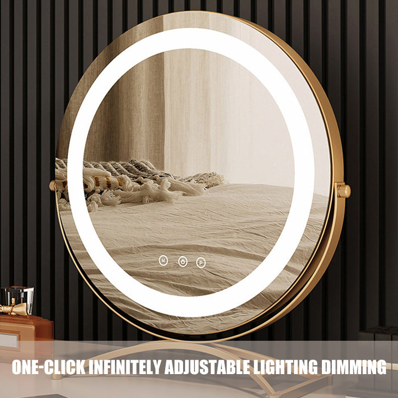 Makeup Mirror Metal Frame 40.0 cm LED Lighted Vanity Tabletop Rotating Dimmable Rechargeable Beauty Grooming Mirror | Thomler