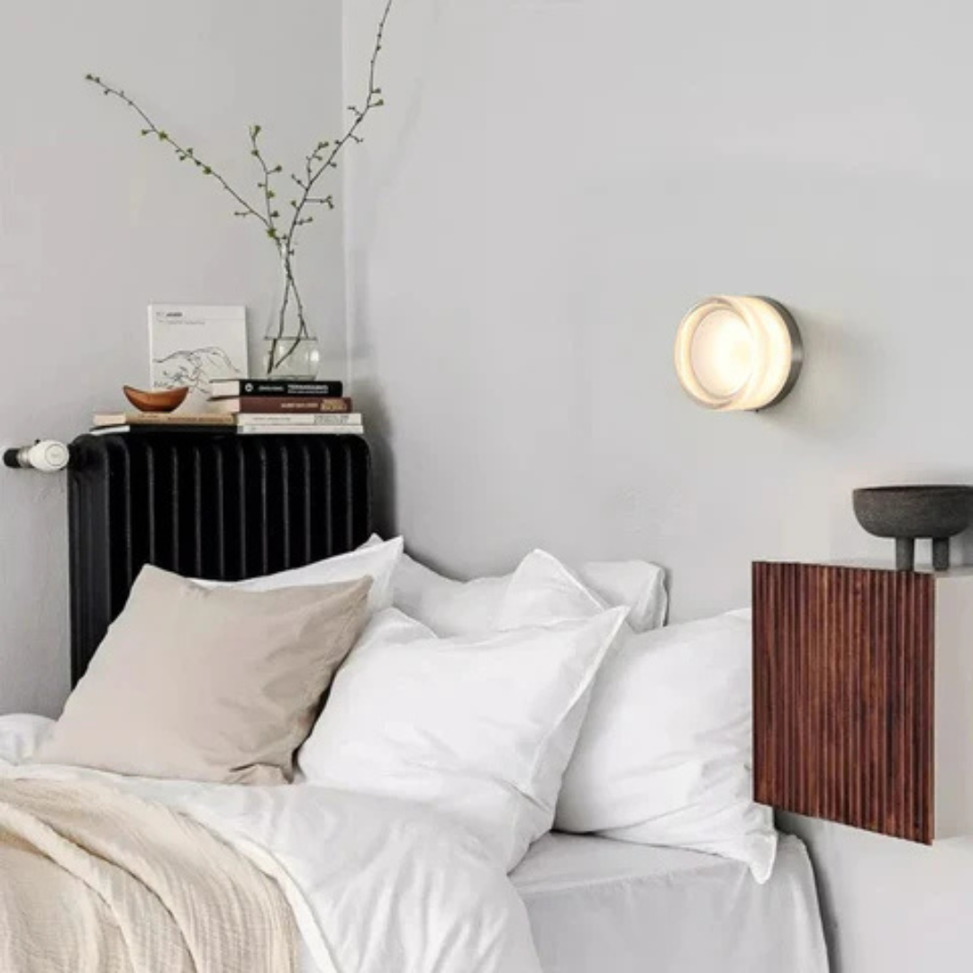 Modern Glass and Metal Wall Sconce – Nordic-Inspired Ambient Light for Bedroom & Living Room | Thomler