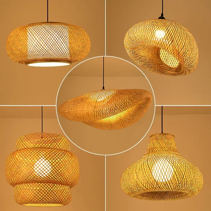 Handwoven Rattan Pendant Light Fixture Natural Woven Ceiling Lamp Rustic Farmhouse Hanging Light for Dining Room Kitchen Island Boho Home | Thomler