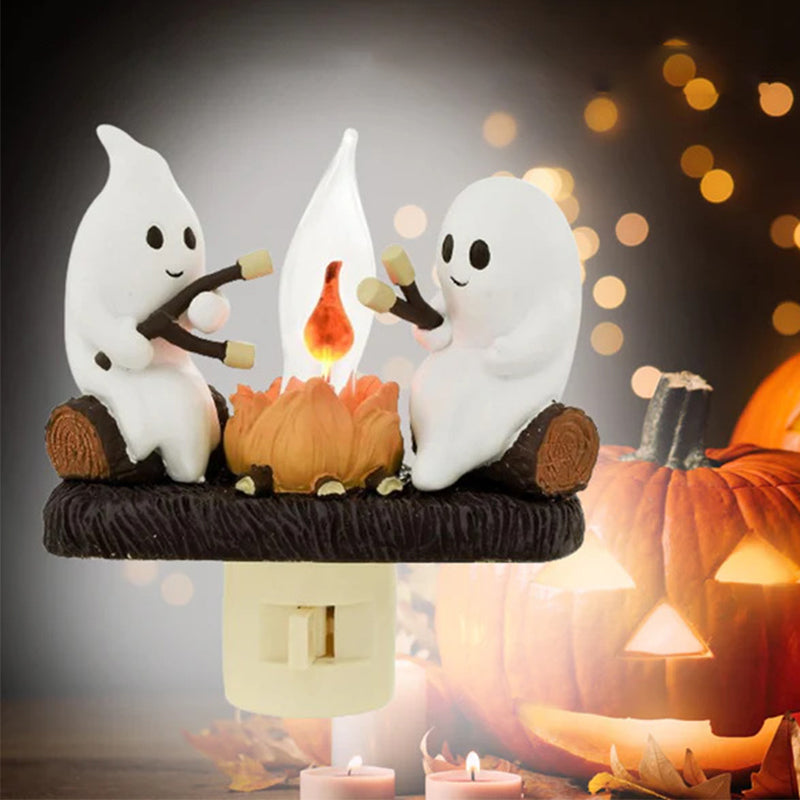 Flickering Campfire Ghost Night Light LED Resin Figurine for Kids Bedrooms Halloween Decor Ambient Lighting Whimsical Tabletop Lamp | Thomler