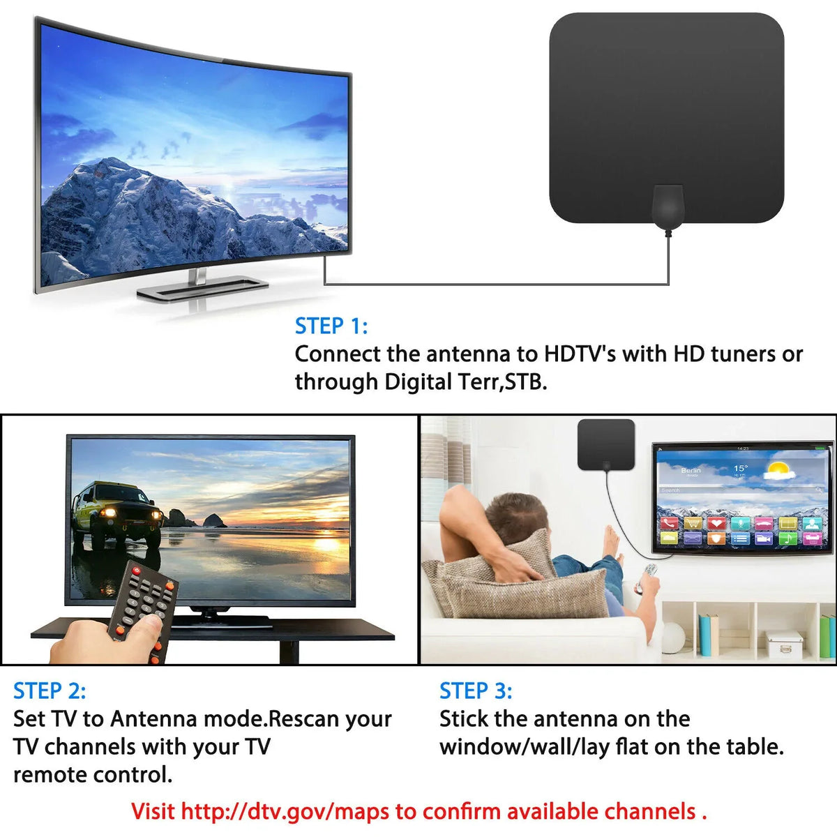Indoor Digital TV Antenna with Signal Amplifier for Crystal Clear HD Channels | Long-Range UHF VHF Reception | Wall or Window Mount for | Thomler