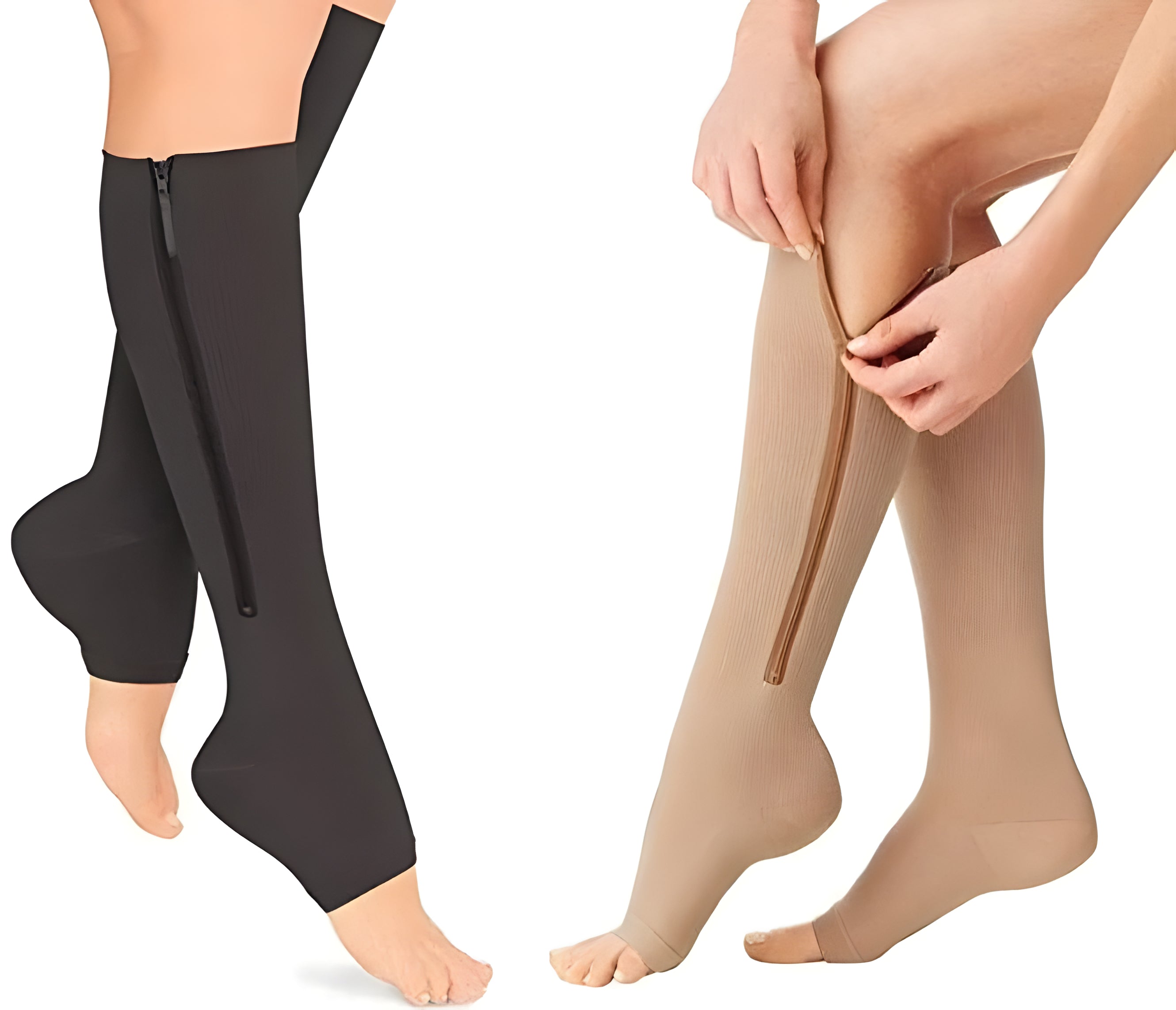 Open-Toe Knee-High Compression Socks with Side Zipper for Men & Women | Firm 20-30 mmHg Leg Support Stockings for Circulation, Swelling & Va | Thomler