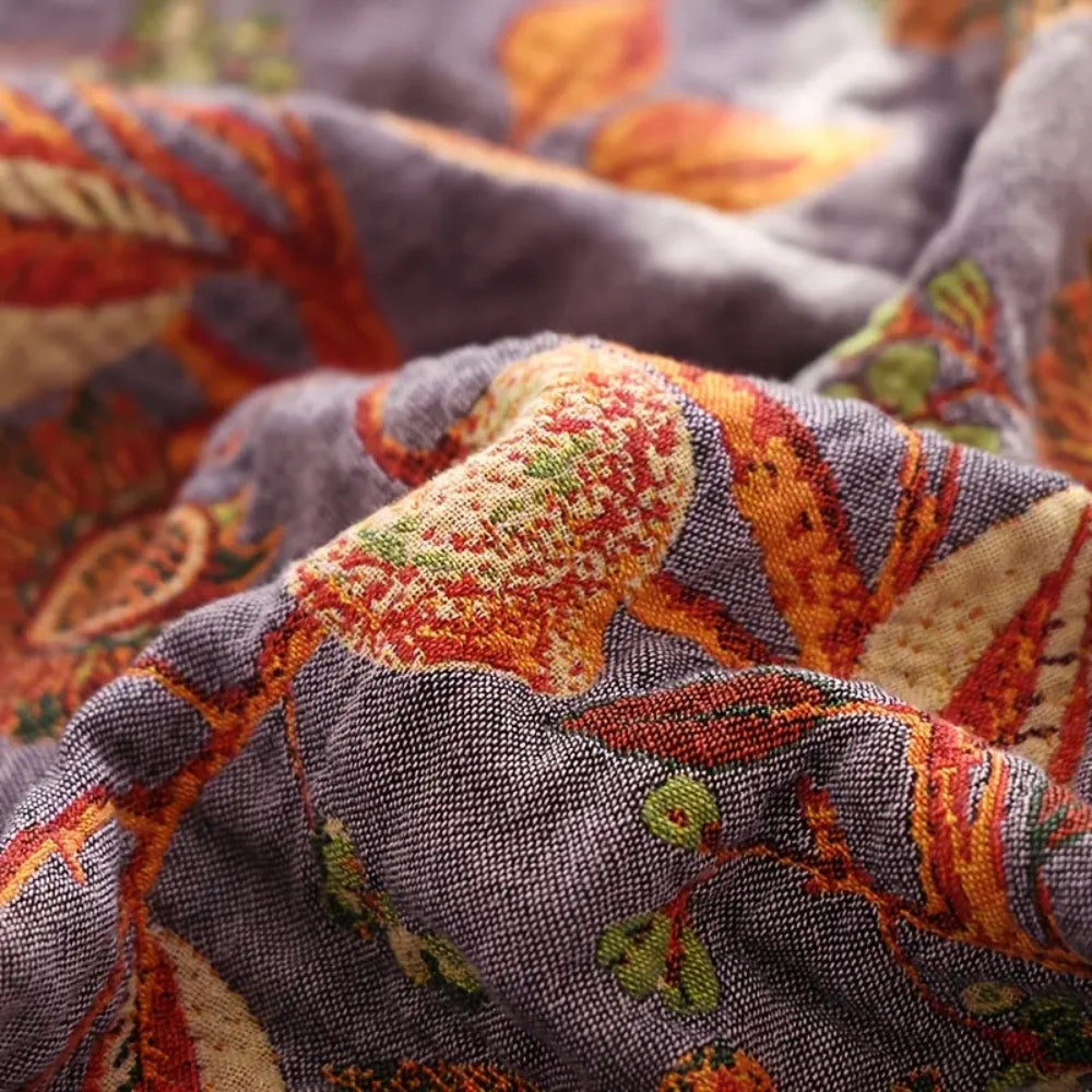 Reversible Cotton Throw Blanket with Floral Jacquard Weave & Tassel Trim for Sofa, Bed, Couch | All-Season Lightweight Decorative Blanket | Thomler