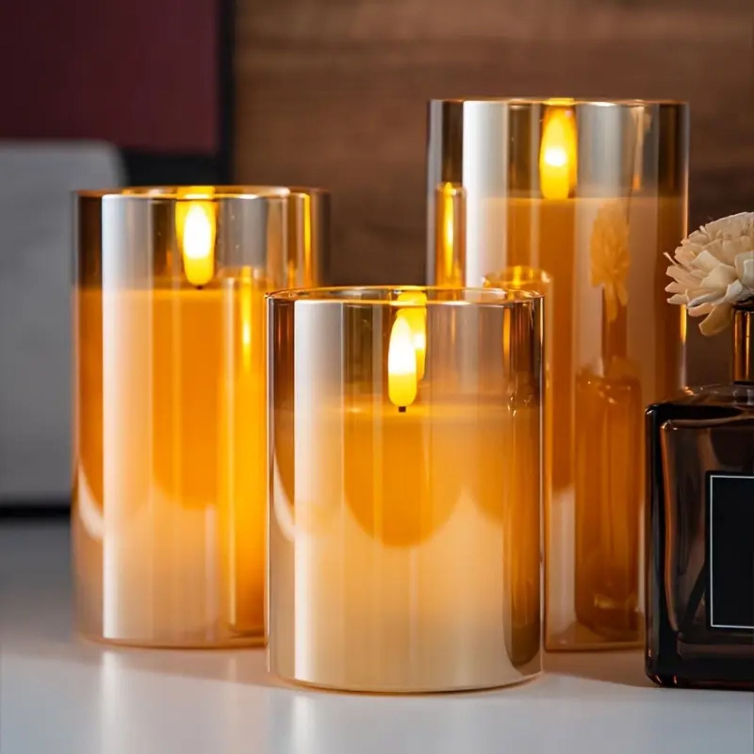 LED Candle Glass Smoke Finish Remote Control Indoor Mood Lighting Flameless Table Decoration Set | Thomler