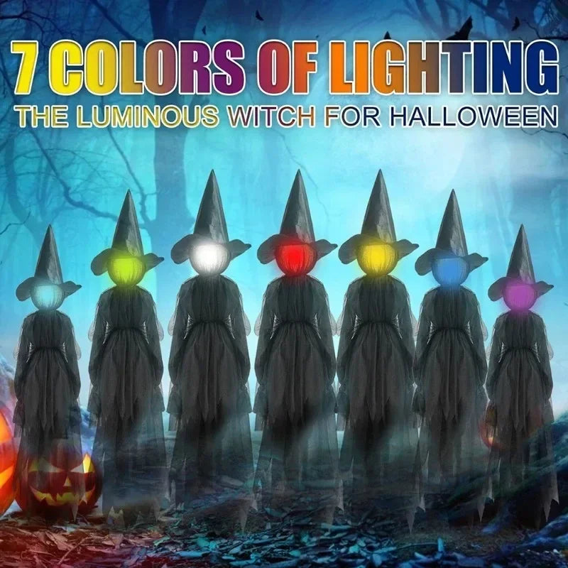 Sound-Activated Witch Trio Garden Stakes with Glowing Heads for Halloween Yard Decor | Thomler