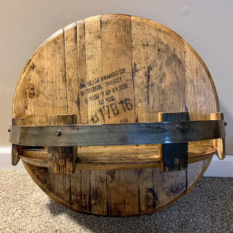 Round Barrel Wall Shelf – Solid Wood Floating Display for Bottles & Decor – Rustic Storage for Home Bar, Kitchen & Living Room | Thomler