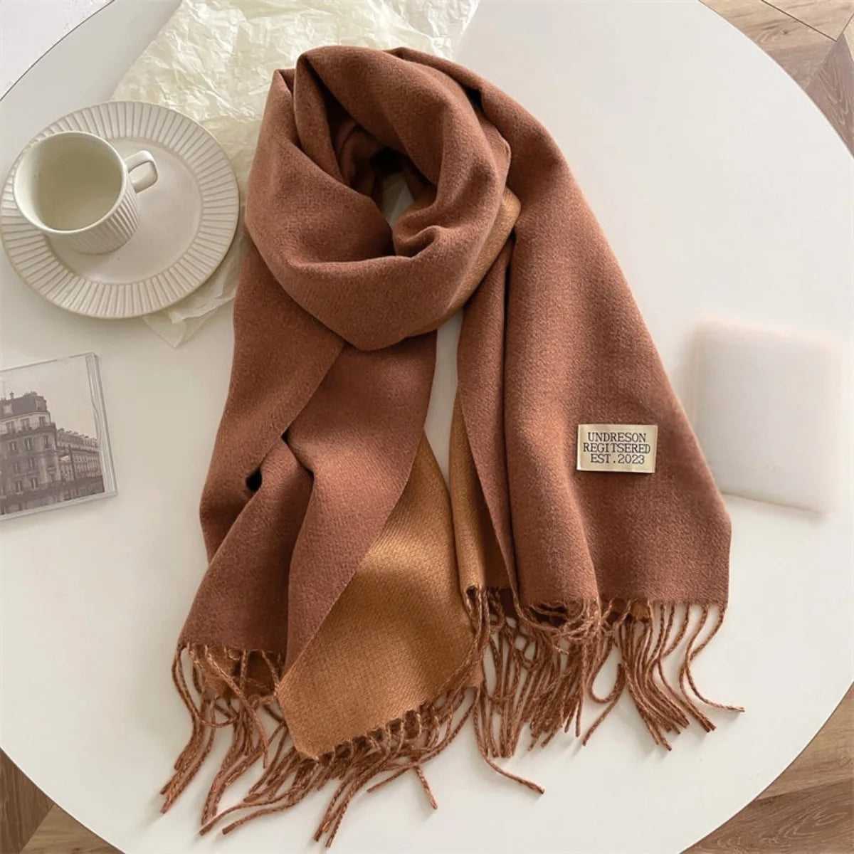 Reversible Fringed Pashmina Wrap Scarf – Soft Tassel Shawl for Women, Two-Tone Elegant Design for All Seasons | Thomler
