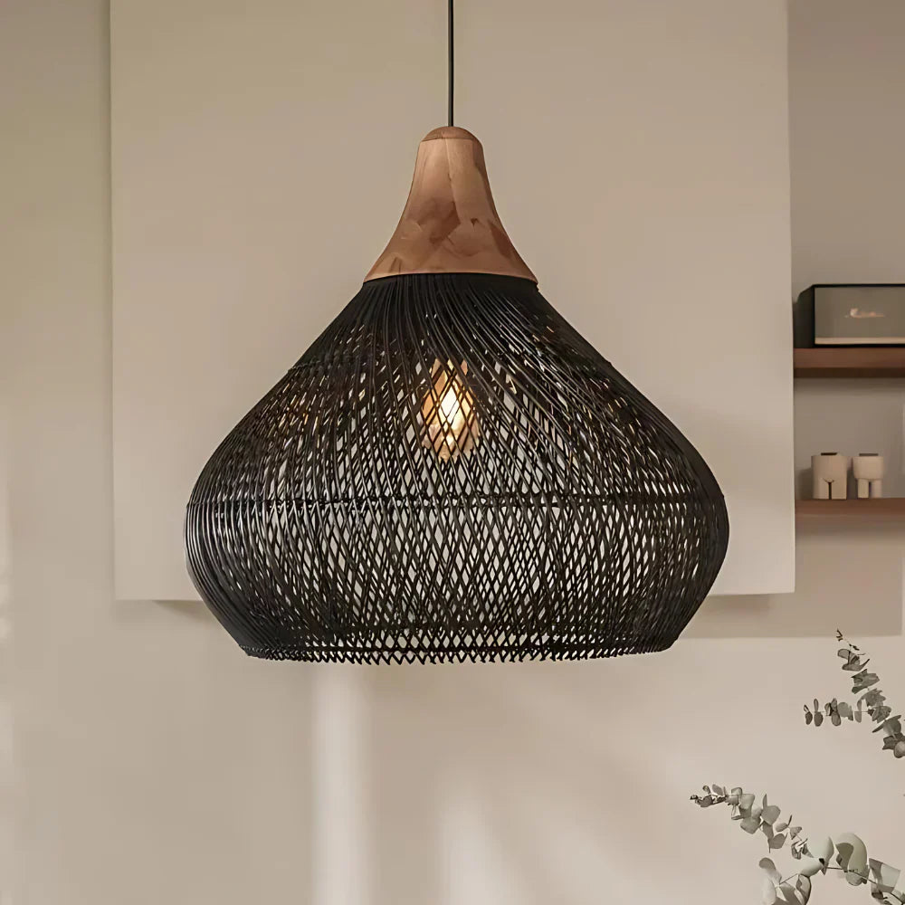 Pendant Light Rattan 19.7 in Handwoven Natural Dining Room Kitchen Island Hanging Ceiling Lamp Boho Rustic Organic | Thomler